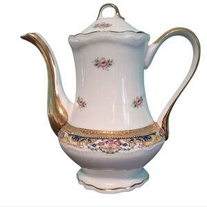 Limoges White and Gold Floral Teapot